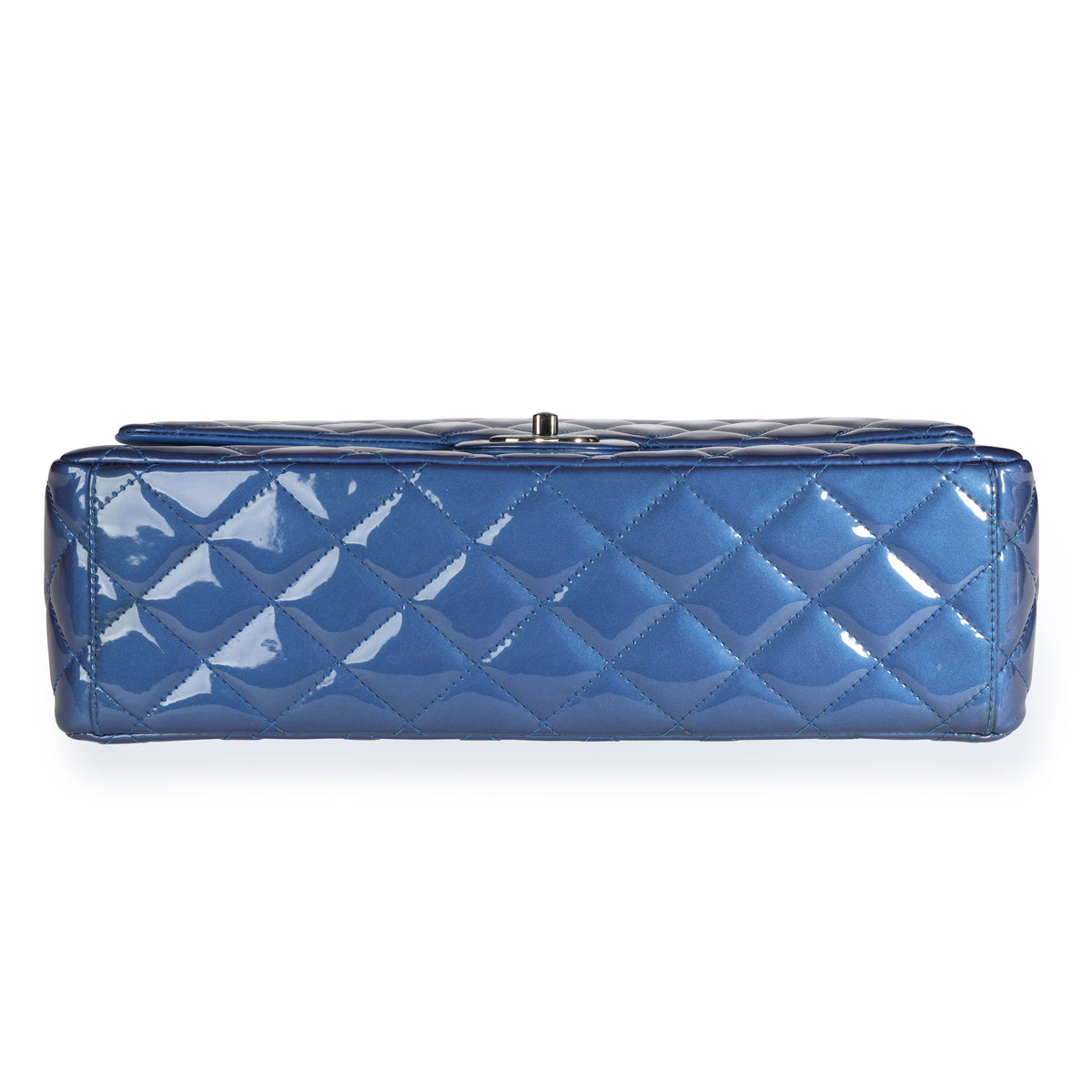 Chanel Blue Patent Leather Quilted Maxi Classic Double Flap Bag