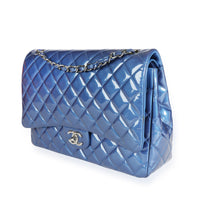 Chanel Blue Patent Leather Quilted Maxi Classic Double Flap Bag