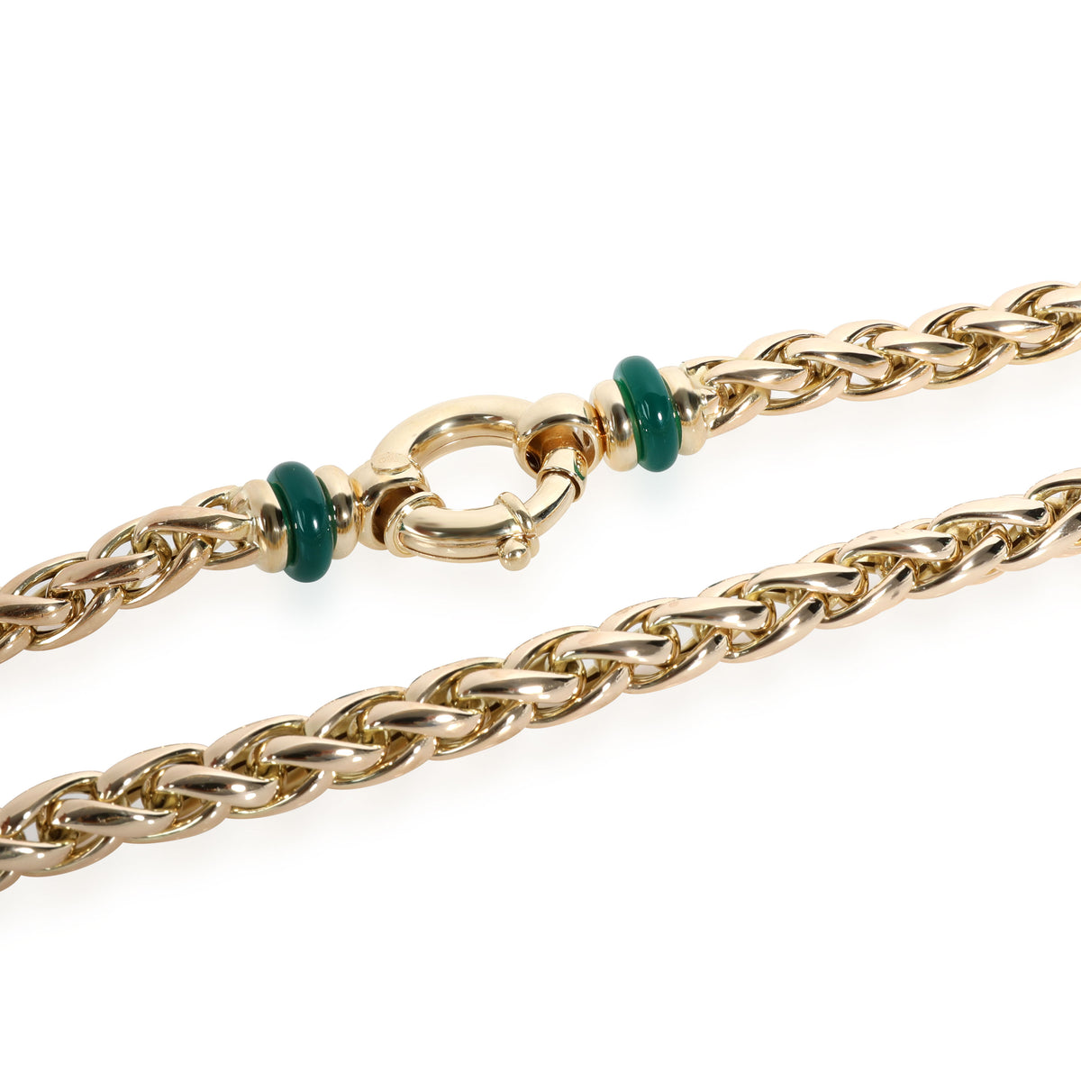 Braided Chain with Green Chalcedony Accents 14K Yellow Gold