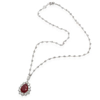 Diamond & Glass Filled Ruby Necklace in 18K White Gold 3.67 CTW