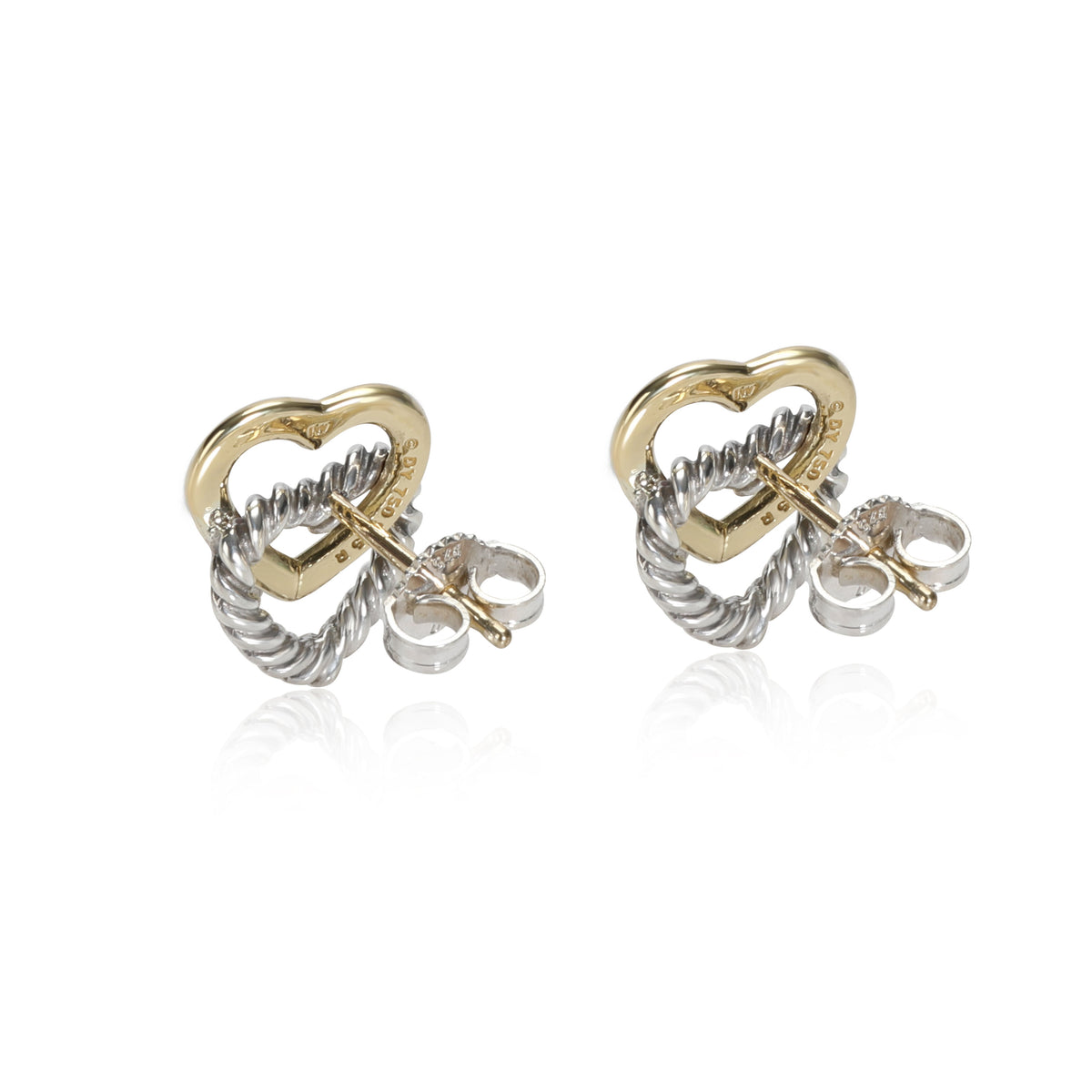David Yurman Cable Heart Stud Earring in 18K Yellow Gold/Sterling Silver