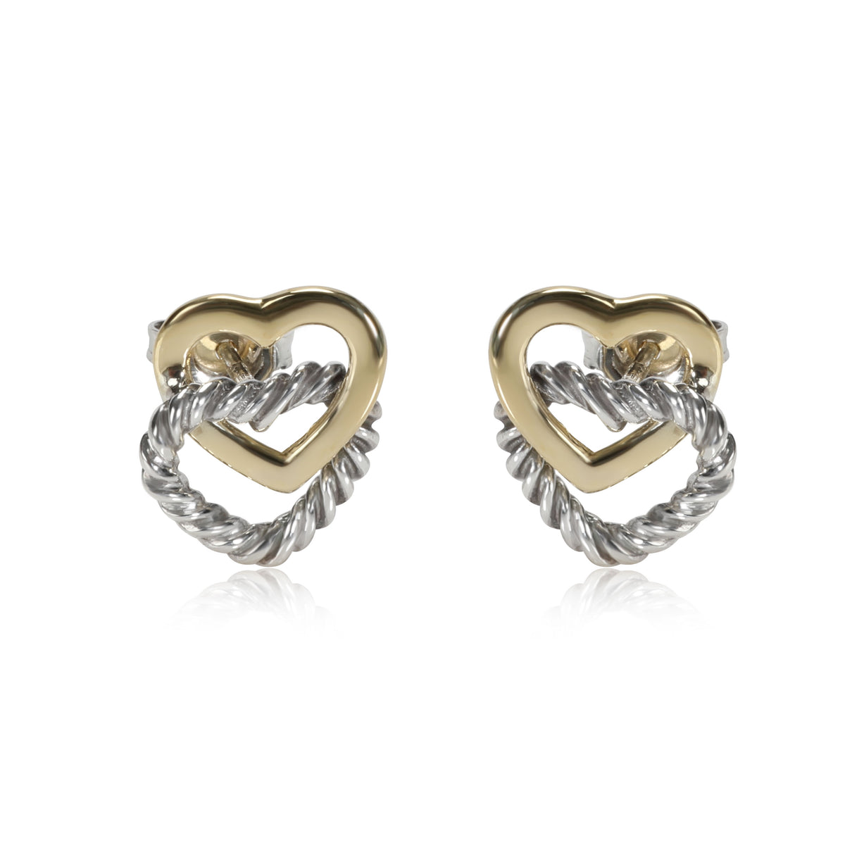 David Yurman Cable Heart Stud Earring in 18K Yellow Gold/Sterling Silver