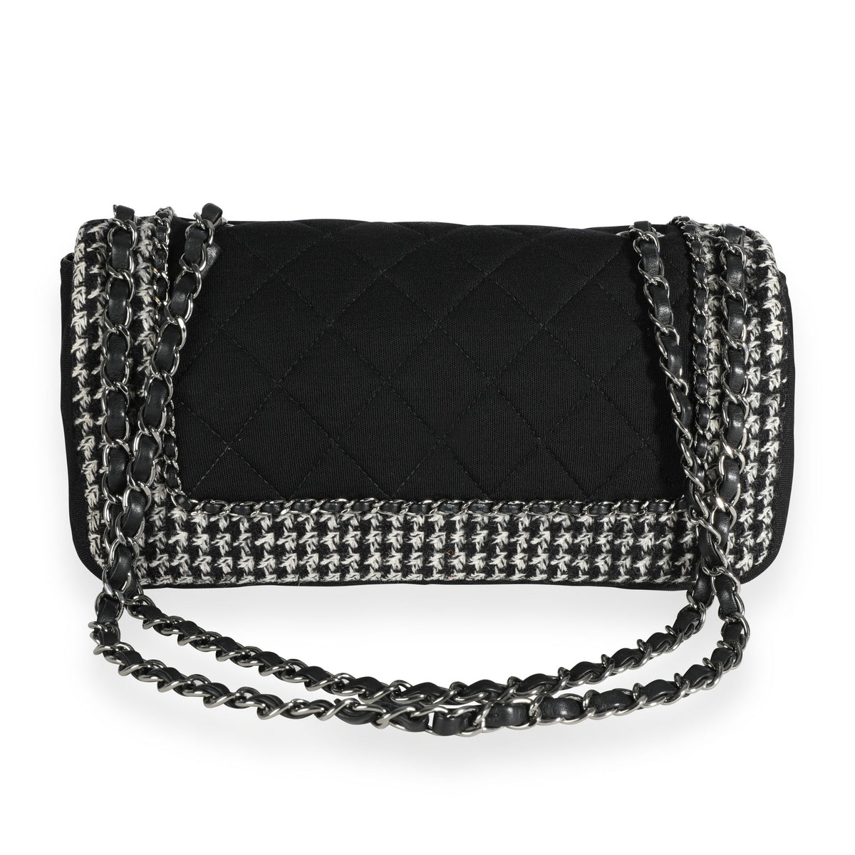 Chanel Black & White Jersey and Houndstooth Boucle Single Flap Bag