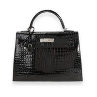 Hermès Black Shiny Porosus Crocodile Sellier Kelly 32 PHW