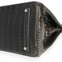 Hermès Graphite Shiny Porosus Crocodile Birkin 35 PHW