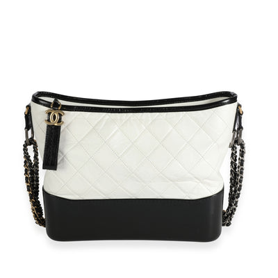 Chanel Black & White Quilted Aged Calfskin Large Gabrielle Hobo