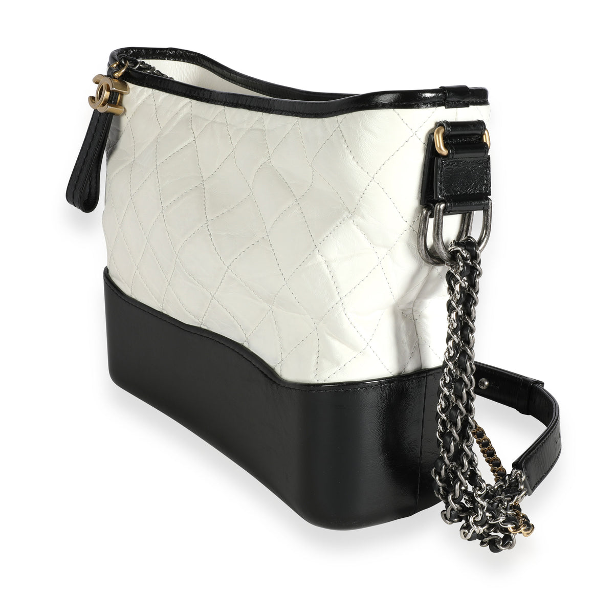 Chanel Black & White Quilted Aged Calfskin Large Gabrielle Hobo