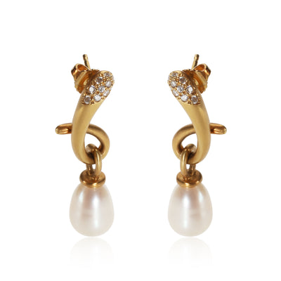 Angela Cummings Pacifica Pearl Diamond Drop Earring in 18K Yellow Gold 0.18 CTW