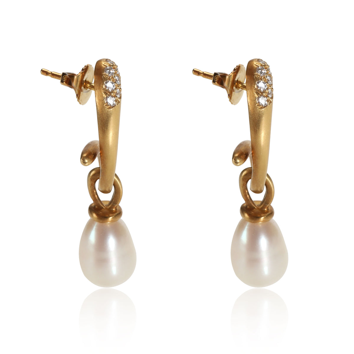 Angela Cummings Pacifica Pearl Diamond Drop Earring in 18K Yellow Gold 0.18 CTW