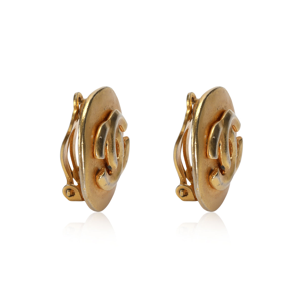 Chanel Spring 1996 CC Button Earrings,  Gold Toned