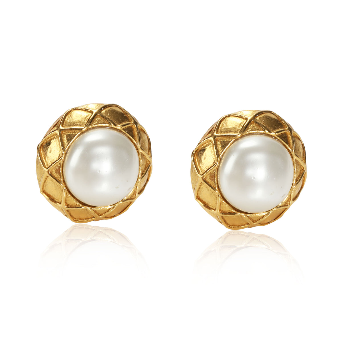 Chanel Glass Pearl Stud Earrings