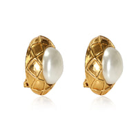 Vintage Chanel Glass Pearl Clip-On Gold-Tone  Earrings