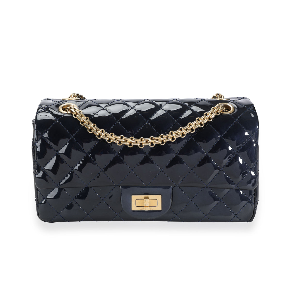 Chanel Marine Foncé Quilted Patent Leather Reissue Double