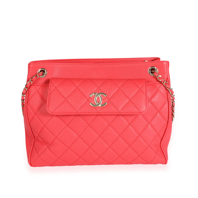 Chanel Strawberry Quilted Caviar Shopping Tote