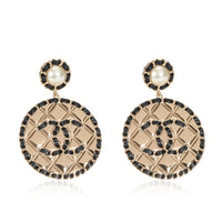 Chanel Quilted Earrings, Pearl Tops, Black Silk Ribbon Detail