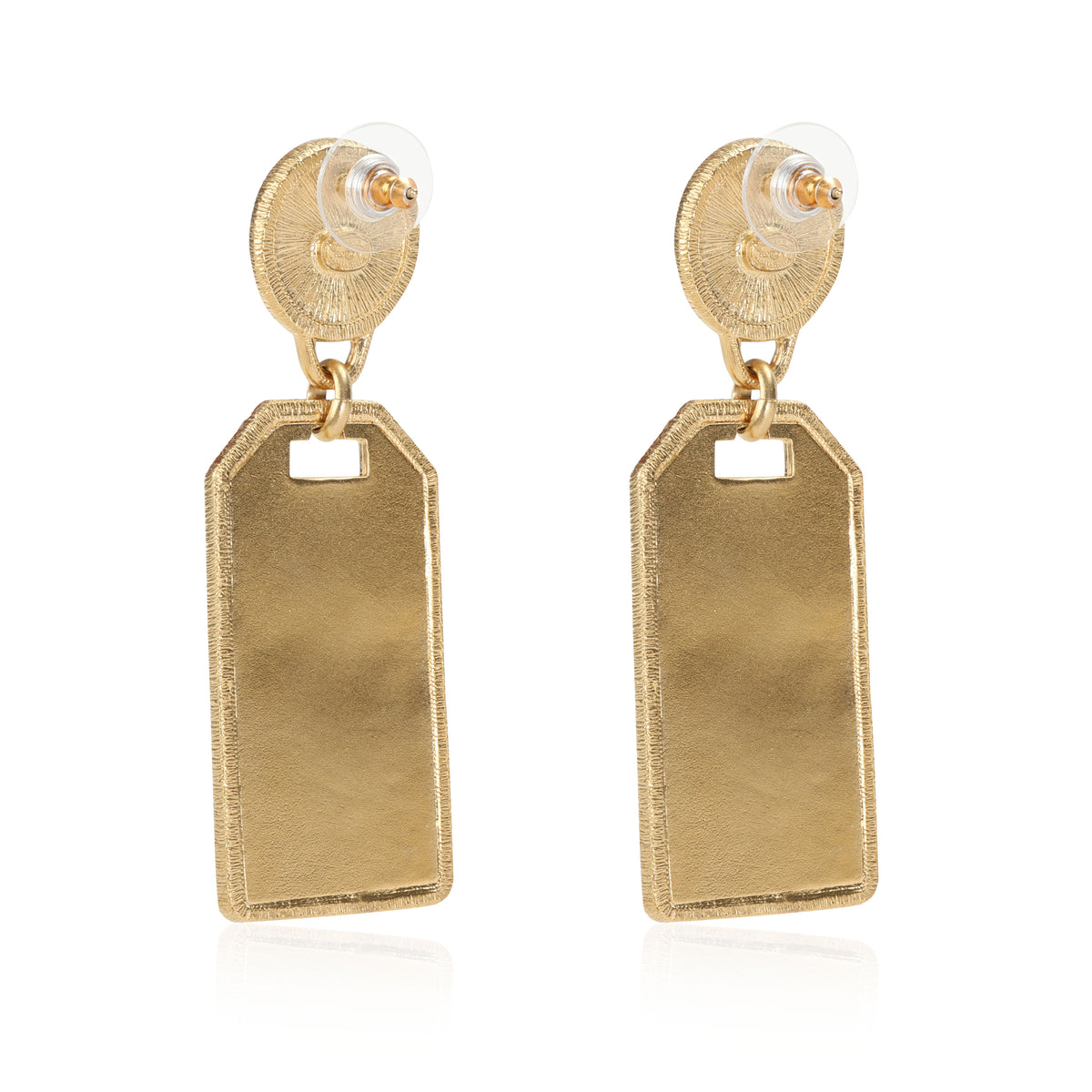 Chanel Tag Drop Earrings with Pearl Tops