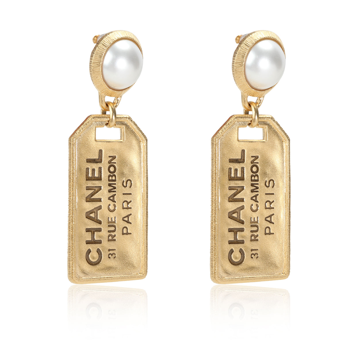 CHANEL Metal CC Rue Cambon Drop Earrings Gold 1237421