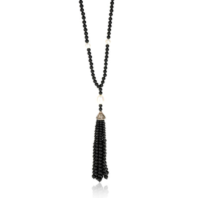Tiffany & Co. Ziegfield Tassel Black Onyx & Pearl Necklace in Sterling Silver