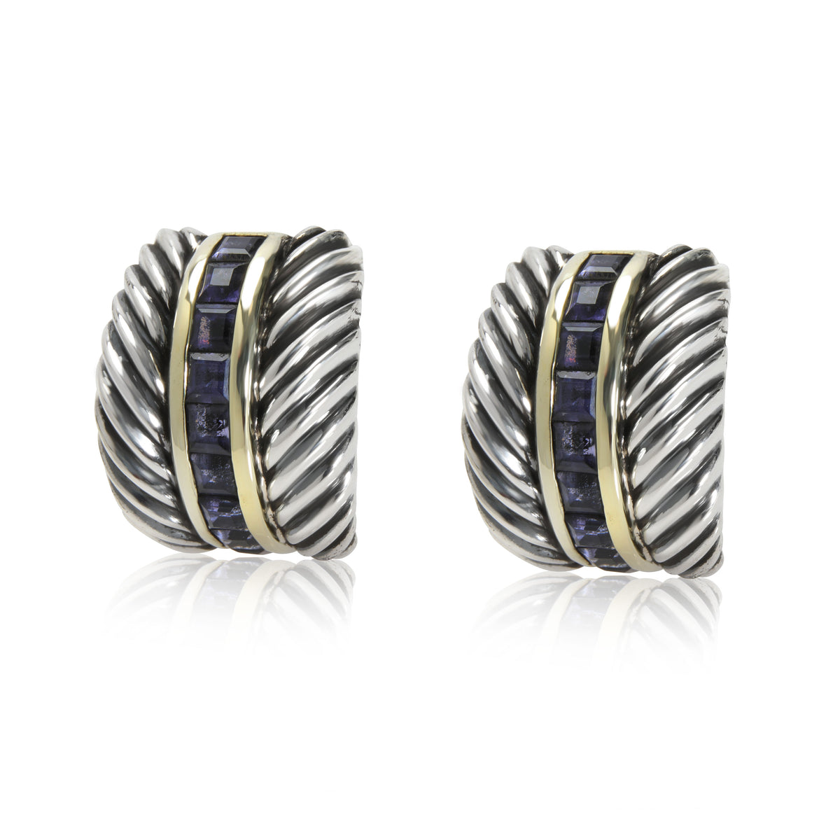 David Yurman Cable Iolite Earring in 14K & 18K Yellow Gold/Sterling Silv