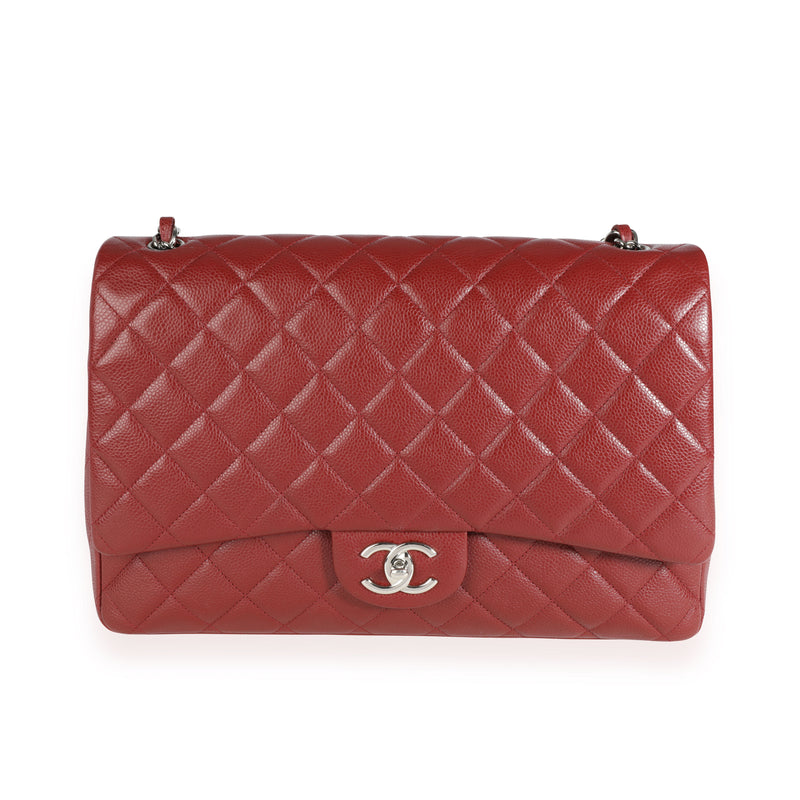 Chanel Burgundy Quilted Caviar Maxi Classic Double Flap Bag