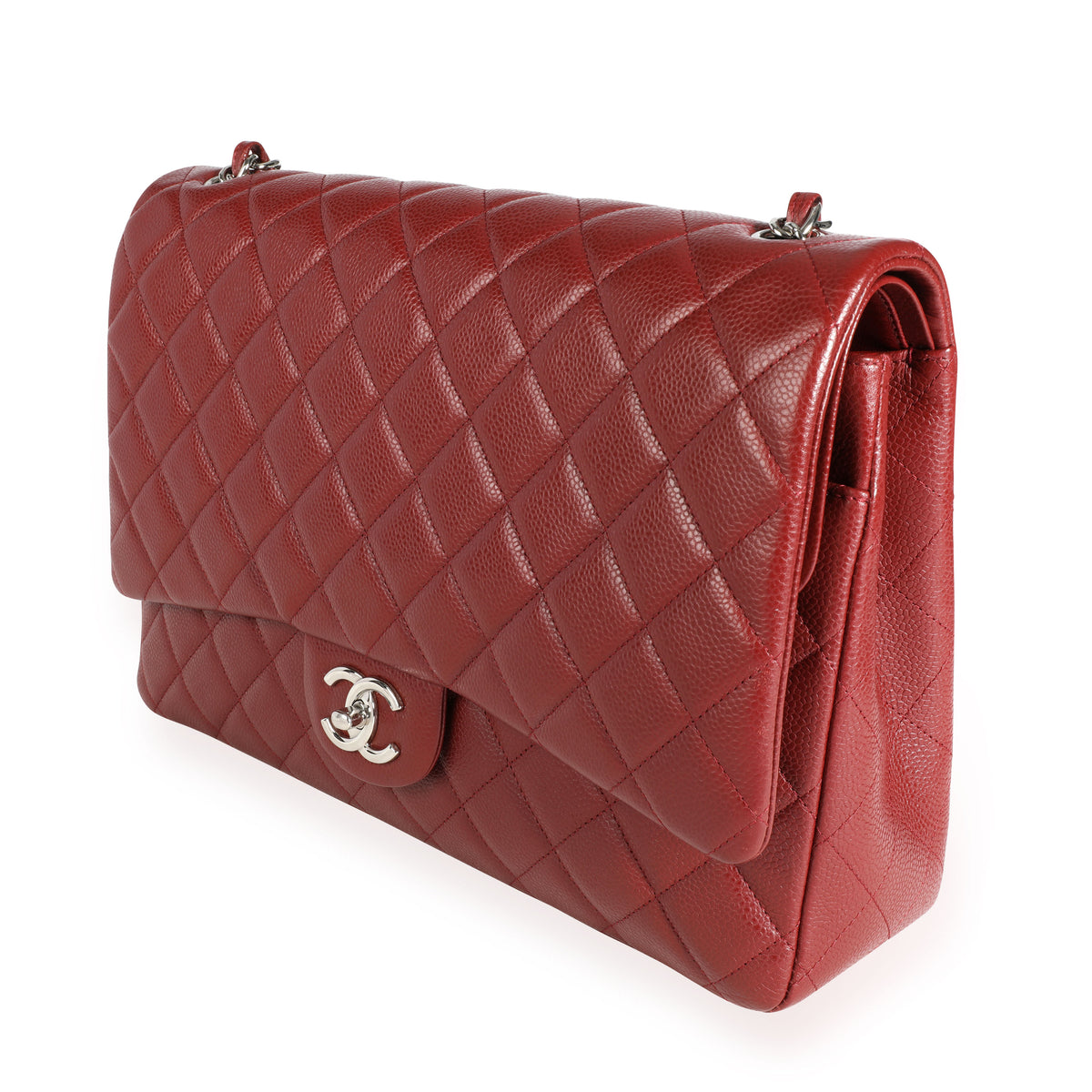 Chanel Red Quilted Caviar Maxi Classic Double Flap Bag