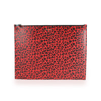 Saint Laurent Red & Black Leopard-Print Leather Large Zip Pouch