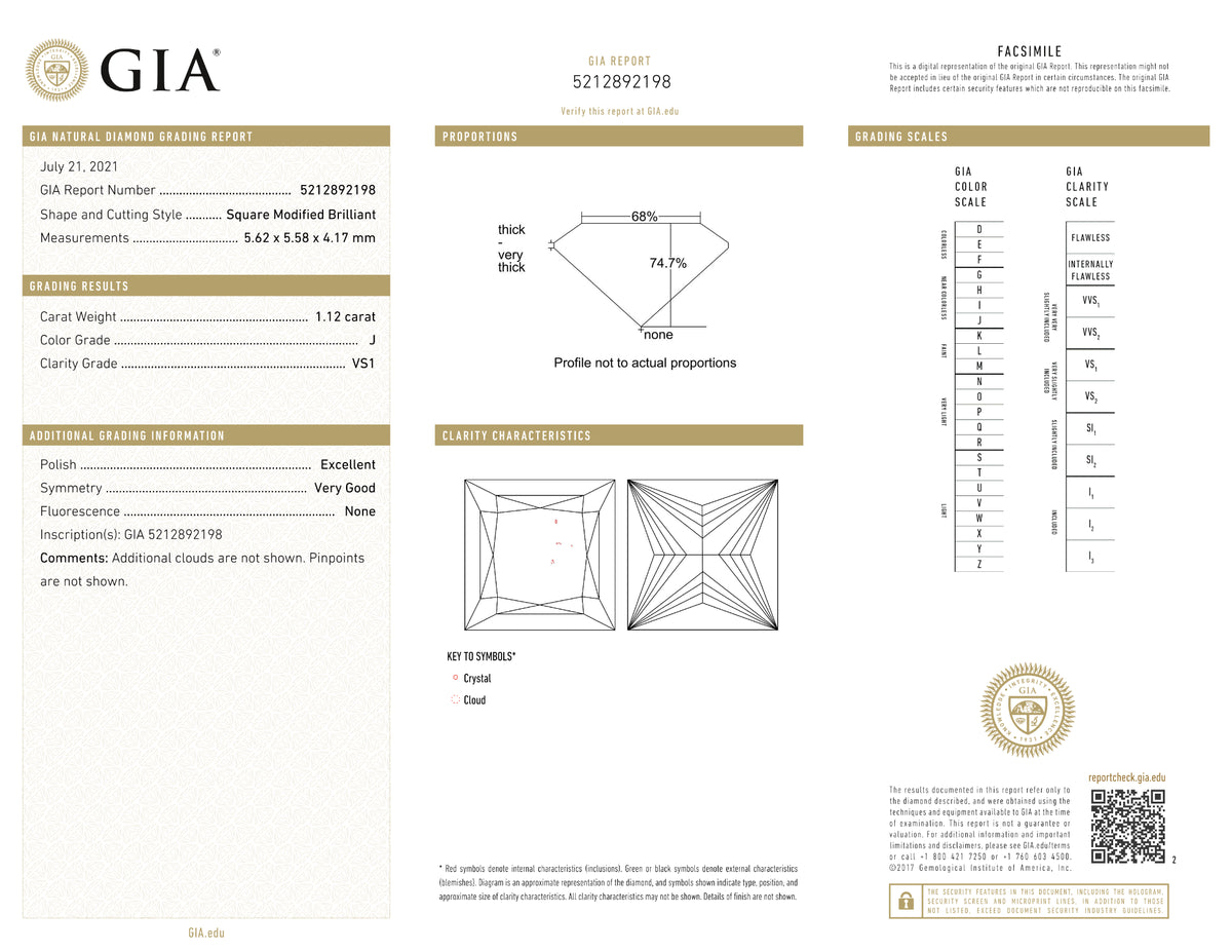 GIA Certified 1.12 Ct Princess cut J VS1 Loose Diamond