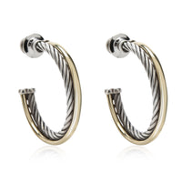 David Yurman Crossover Hoop Earring in 18K Yellow Gold/Sterling Silver