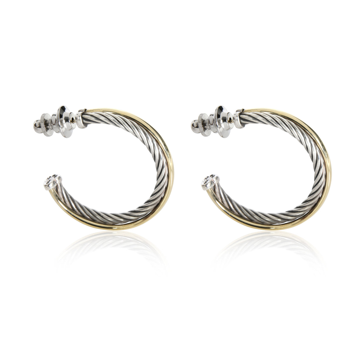 David Yurman Crossover Hoop Earring in 18K Yellow Gold/Sterling Silver