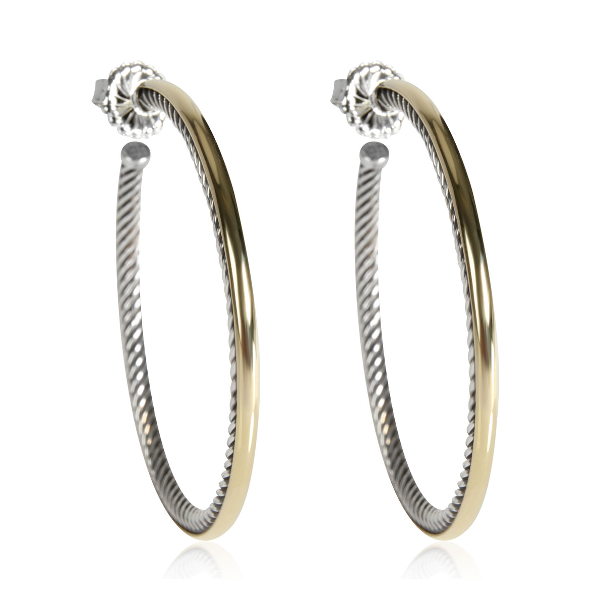 David Yurman Crossover Hoop Earring in 18K Yellow Gold/Sterling Silver