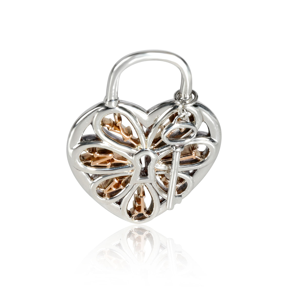 Autre Marque Tiffany Pink 18K Heart Lock Pendant Necklace Golden