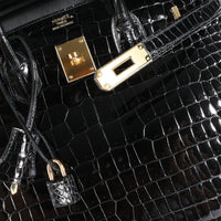 NIB Hermès Black Shiny Porosus Crocodile Birkin 35 GHW