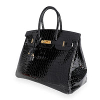 NIB Hermès Black Shiny Porosus Crocodile Birkin 35 GHW