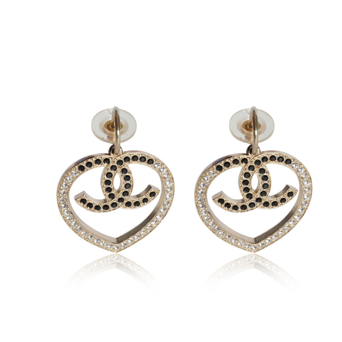 Chanel Strass Crystal Heart Shape Drop Earrings