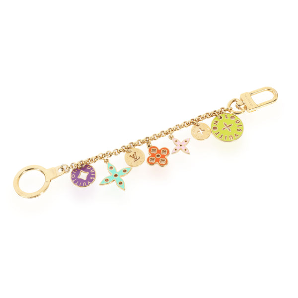 LV Porte Cles looping double sided multicolor bag charm reworked with 18K  gold filled chains Big round LV word (pink/green) - S$200…
