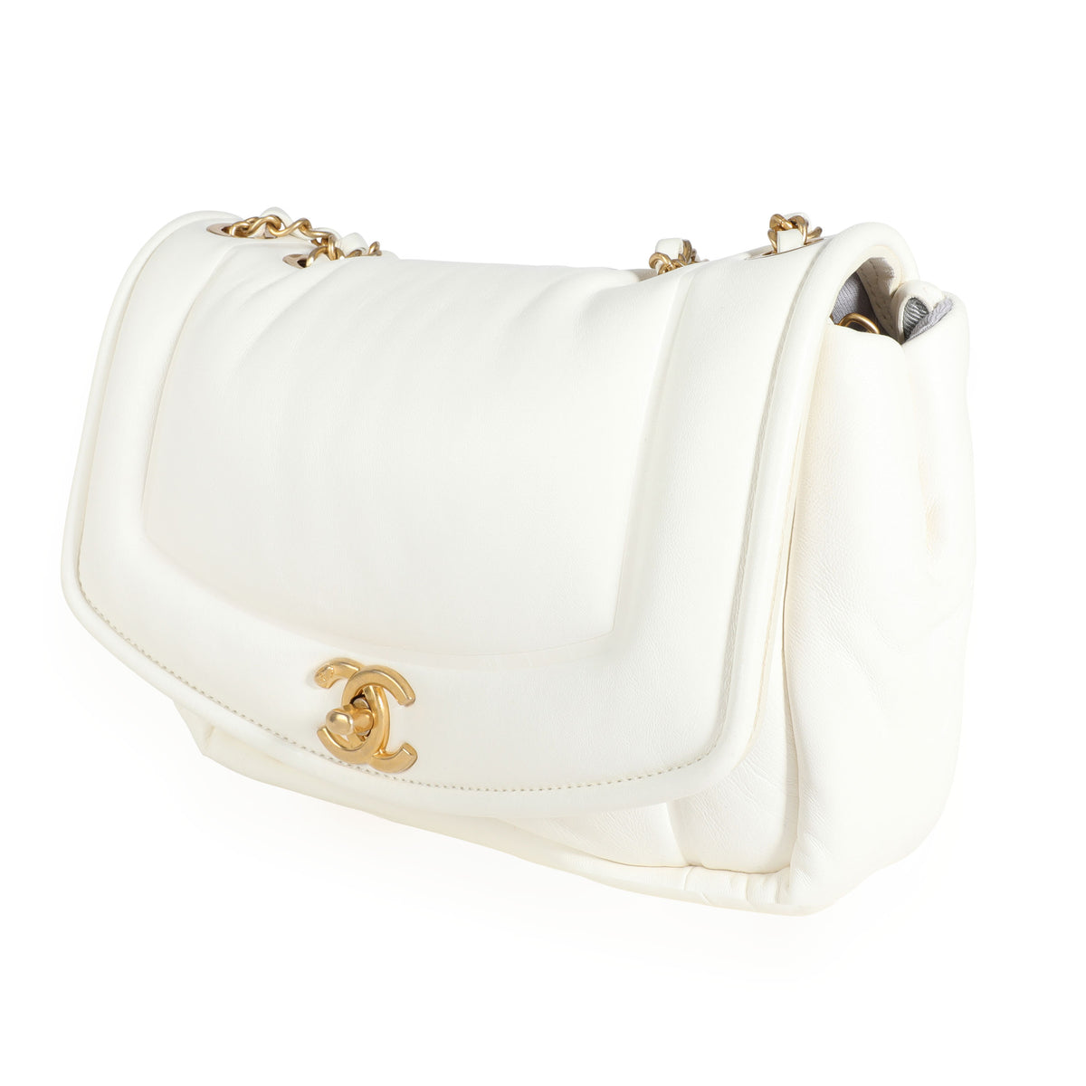 Chanel White Lambskin Vintage Puffy Flap Bag