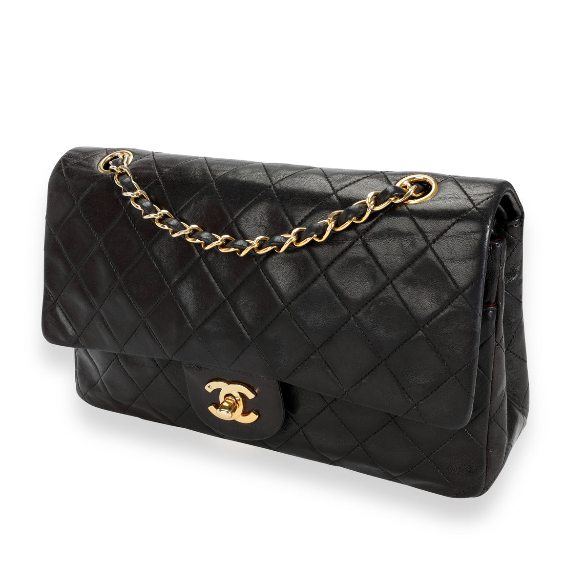 Chanel Vintage Black Quilted Lambskin Leather Medium Classic Double Flap Bag Gold Hardware, 1991-1994 (Very Good)