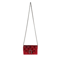 Gucci Red Cipria GG Monogram Velvet Dionysus Mini Chain Wallet