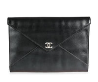 Chanel Iridescent Black Lambskin Embossed Small Envelope Clutch