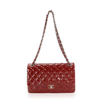 Chanel Red Quilted Patent Leather Jumbo Classic Double Flap Bag