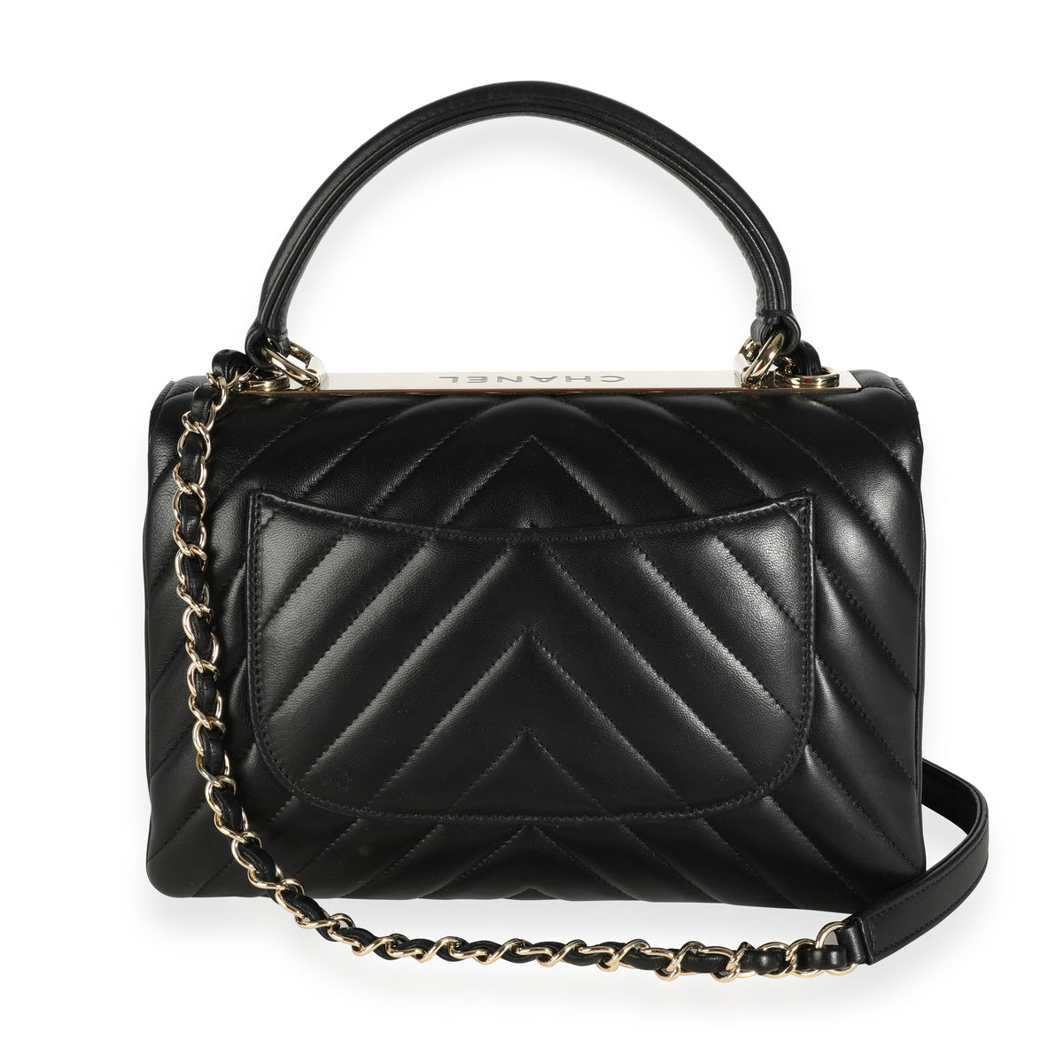Small Trendy CC Flap Bag with Top Handle in Black Lambskin