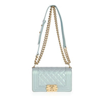 Chanel Iridescent Light Blue Patent Leather Small Boy Bag