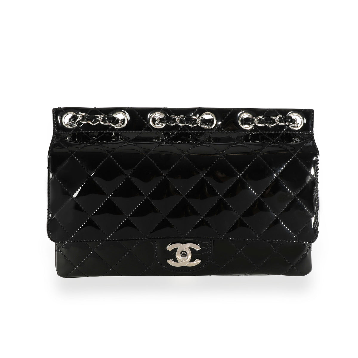 Chanel Classic Flap Supermodel Super Rare Quilted Black Patent Leather Bag  For Sale at 1stDibs
