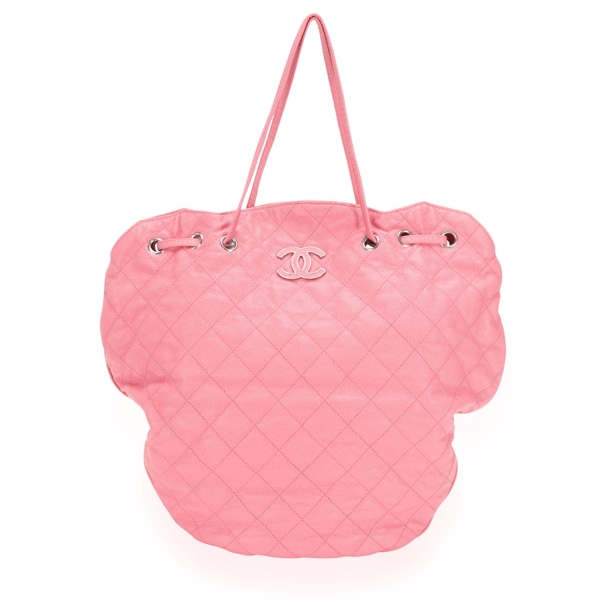 Chanel Pink Quilted Caviar Leather Cocomark Drawstring Tote