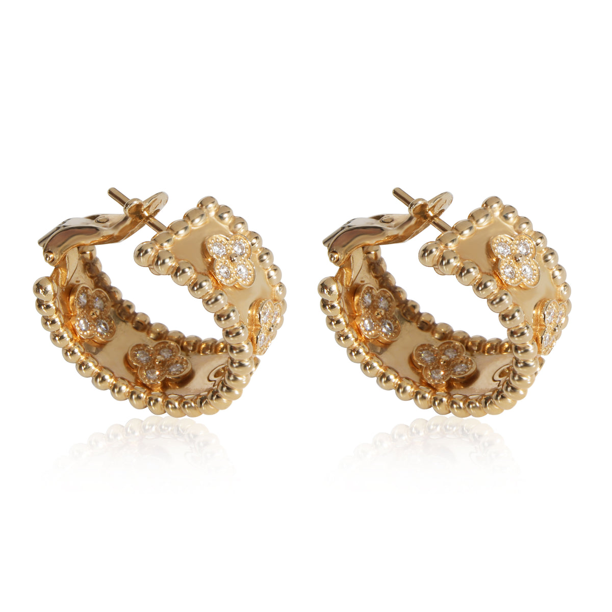 Van Cleef & Arpels Perlee Diamond Hoop Earring in 18K Yellow Gold 0.62 CTW