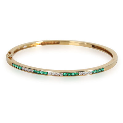 Tiffany Vintage Emerald Diamond Bangle in 18K Yellow Gold