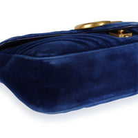 Gucci Royal Blue Matelassé Velvet GG Marmont Medium Shoulder Bag