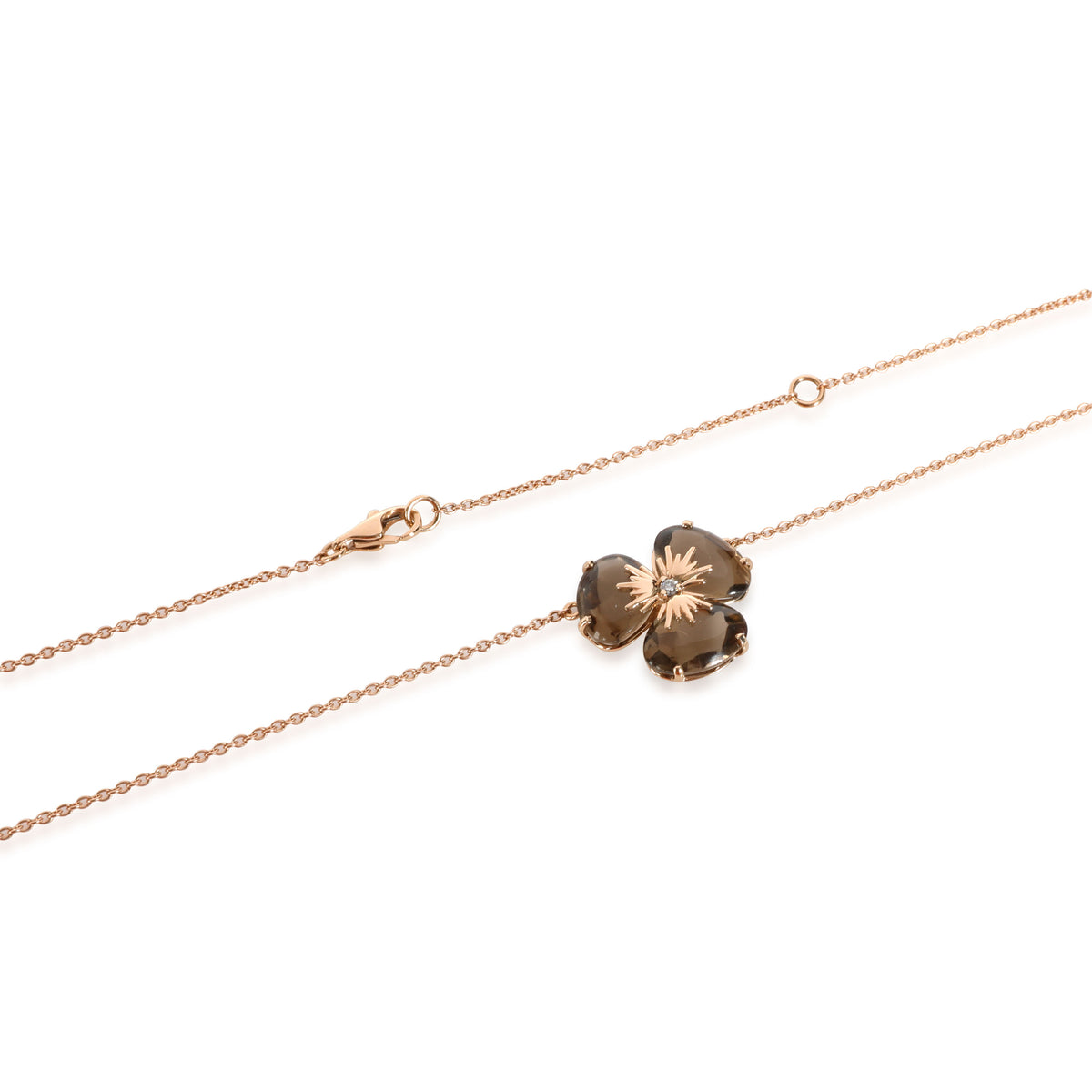 Smokey Quartz Diamond Flower Necklace in 18K Rose Gold 0.02 CTW