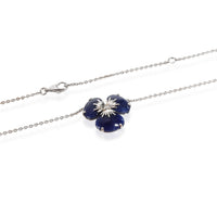 Navy Blue Quartz Diamond Fashion Necklace in 18K White Gold 0.02 CTW