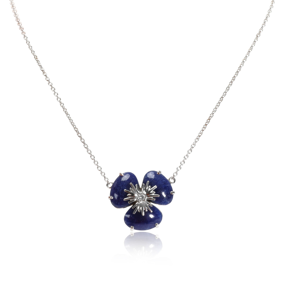 Navy Blue Quartz Diamond Fashion Necklace in 18K White Gold 0.02 CTW